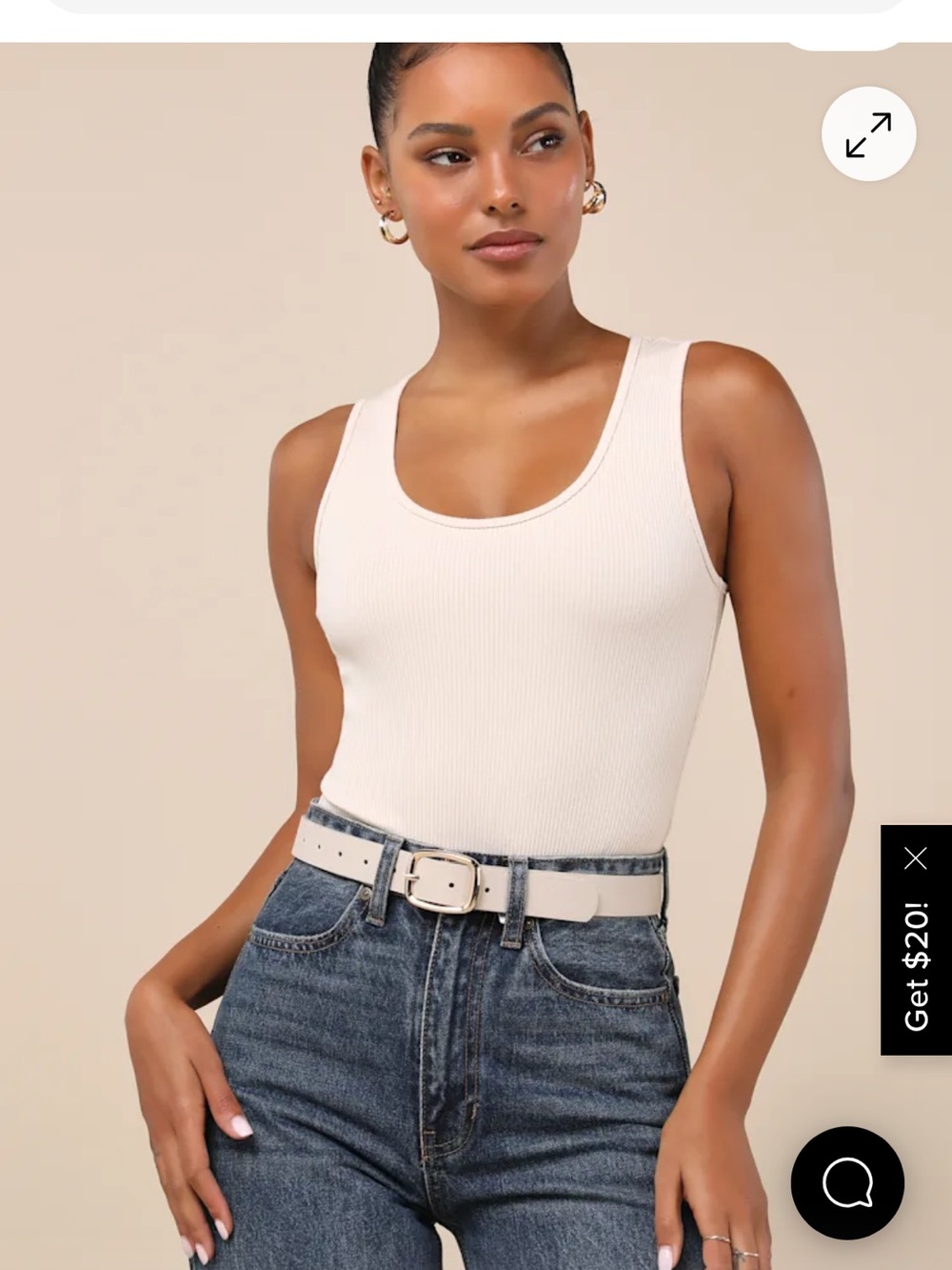 Sleeveless Ribbed Bodysuit in Cream